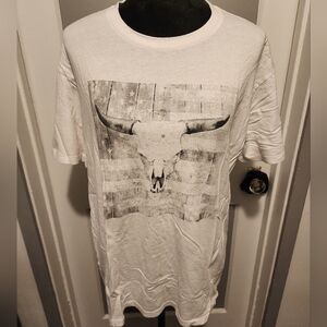 White Graphic T-Shirt with Bull Skull Design